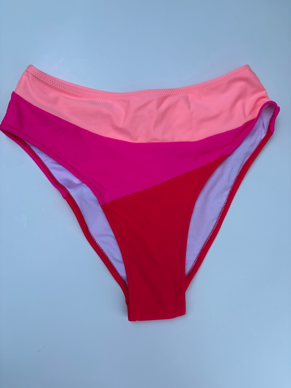 Colorblock High-Waist Bikini Bottom - Peach, Hot Pink & Red size medium